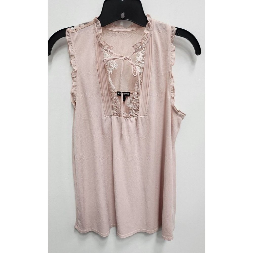 Express Pink Lace Detail Ruffle Trim Sleeveless Romantic Top Size Medium